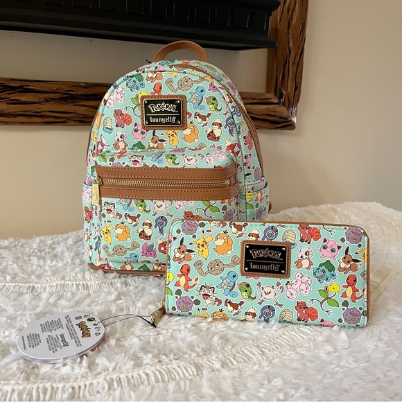 Loungefly Pokemon AOP Mint Mini Backpack and Wallet Bundle main image 5